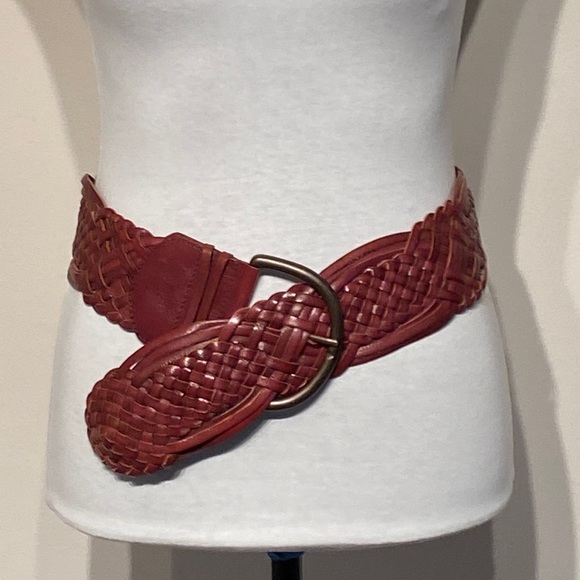 Fossil Accessories - Fossil 3” wide genuine leather brown braided statement belt with brass buckle